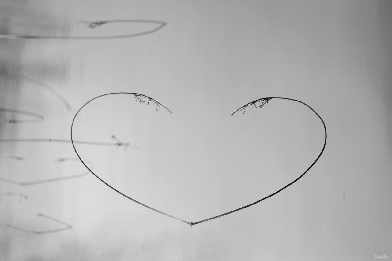 Cœur dessiné sur une vitre couverte de givre